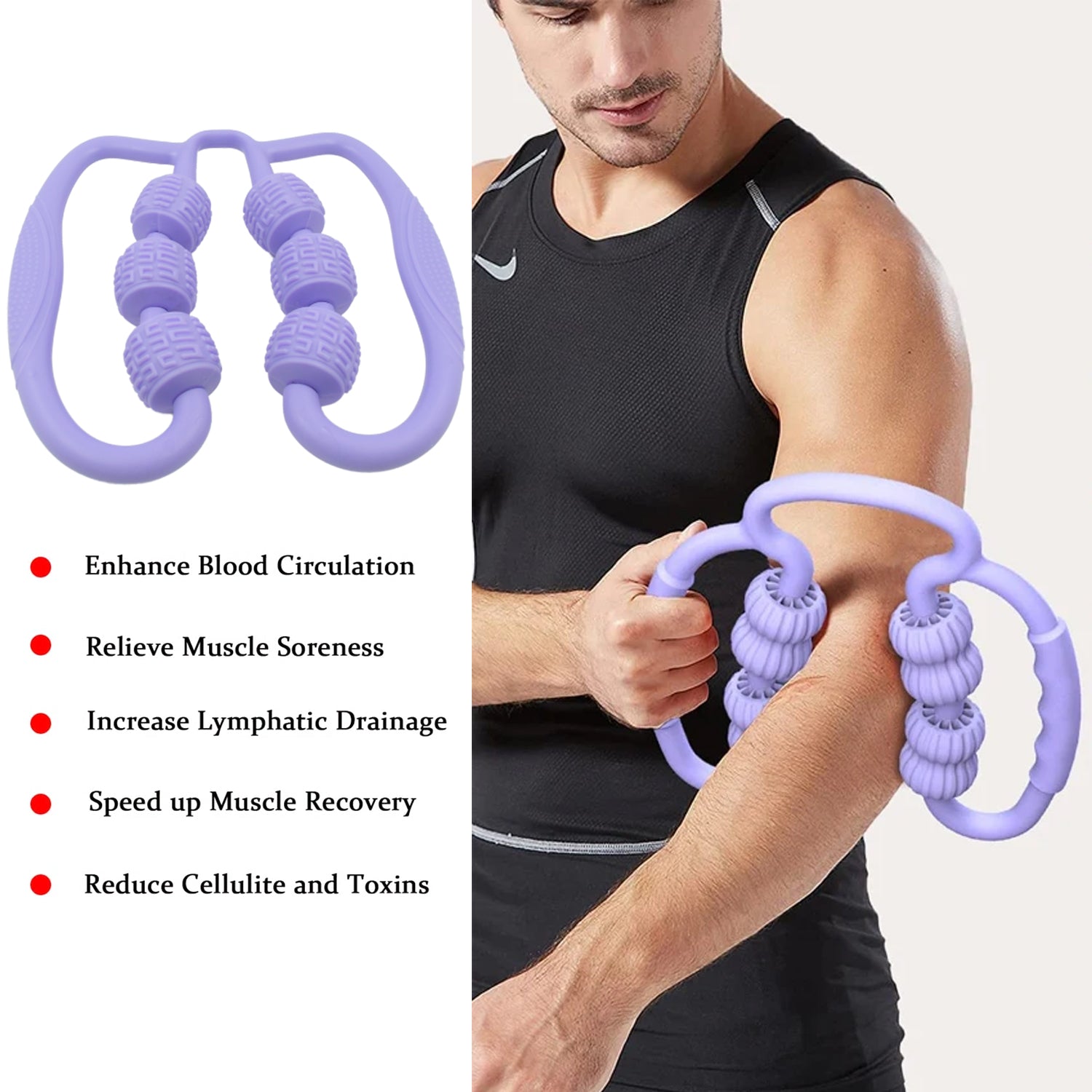 Muscle Massage Roller, 6 ,7, 8 & 10 Wheels Relieve Soreness Leg Muscle Roller Fitness Roller Muscle Relaxer Massage Roller Ring Clip All Round Massaging Uniform Force Elastic PP Drop Shaped for Home Use (1 Pc)
