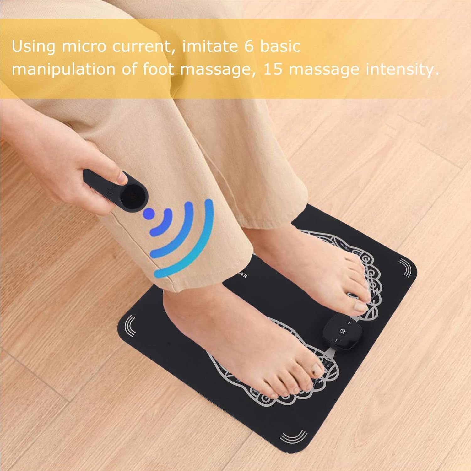 12616 Remote Control Massage, USB Foot Massager, Electric EMS Foot Massage Machine, Rechargeable Portable Folding Automatic with 8 Mode 19 Intensity, 15 Minute Auto Run for Legs, Body, Hand Therapy