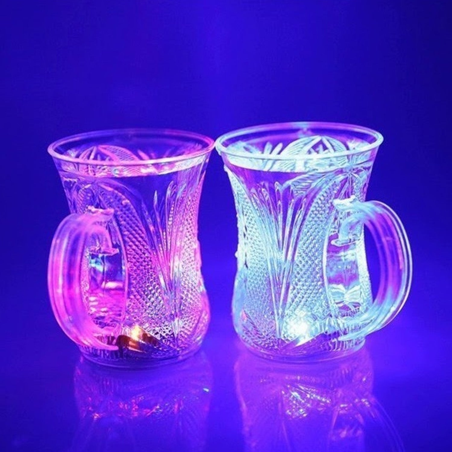 4727 Flashing Cup LED Water Sensor Light up Cup with Handle for Home Kitchen Fun Luminous Water Cup, Party / Birthday / Nightclub / Christmas / Disco Entertainment Cup (2 Pcs Set)