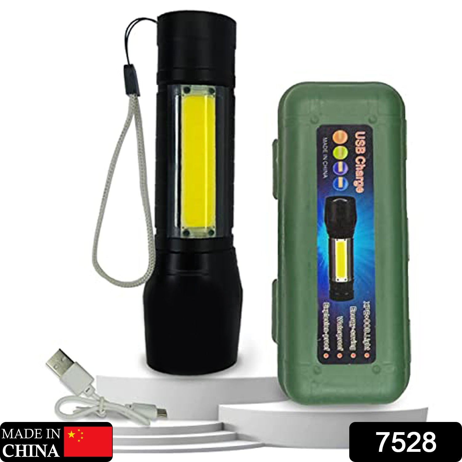 7528  Mini Search Rechargeable LED Long Range Flashlight Emergency Light Torch 